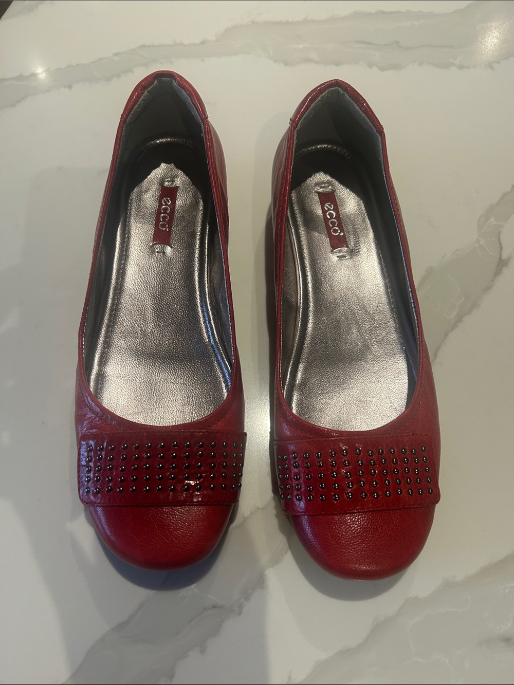 Ecco Red Studded Leather Ballet Flats